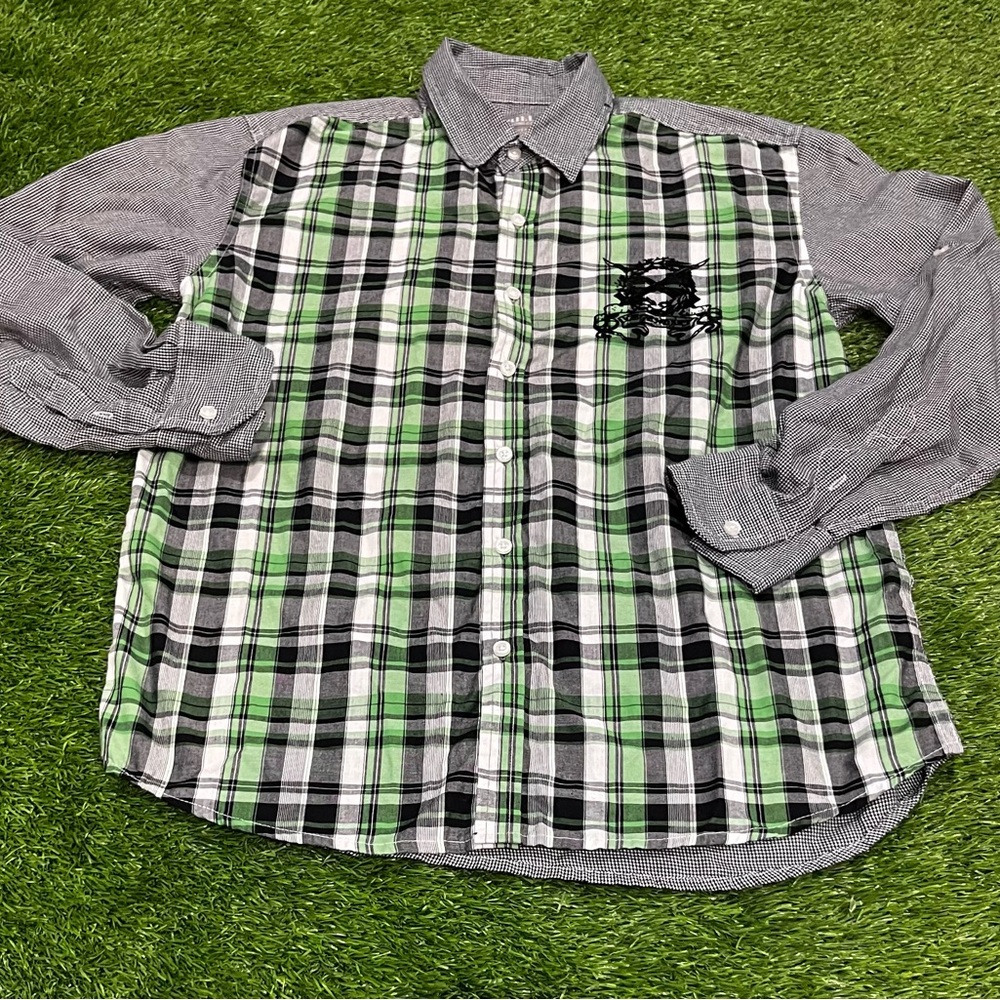 Drill Clothing Green and Gray Plaid Button Down Shirt L 14/16